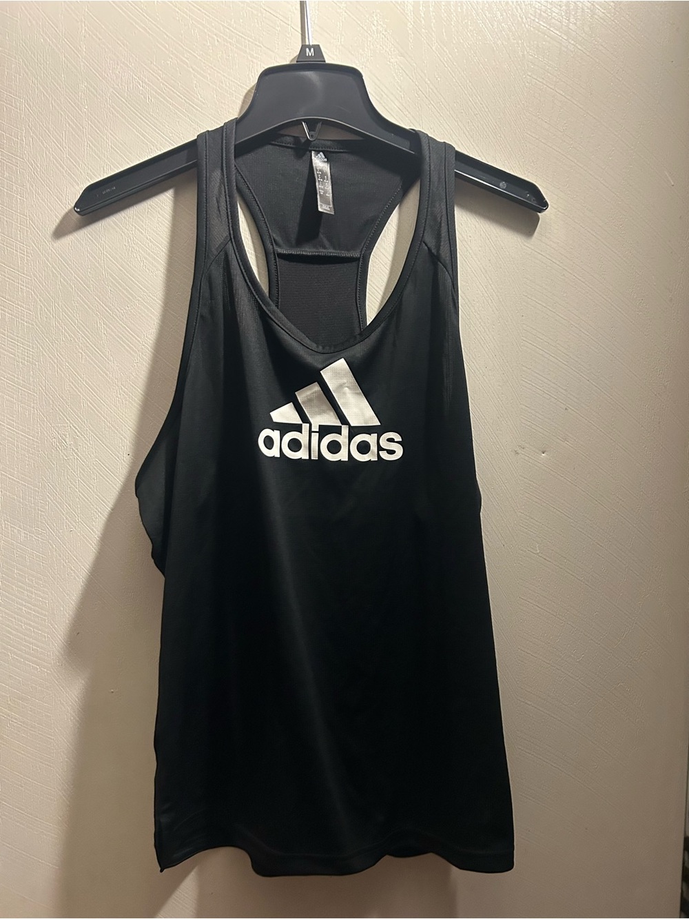 adidas Black Racerback Tank with White Logo